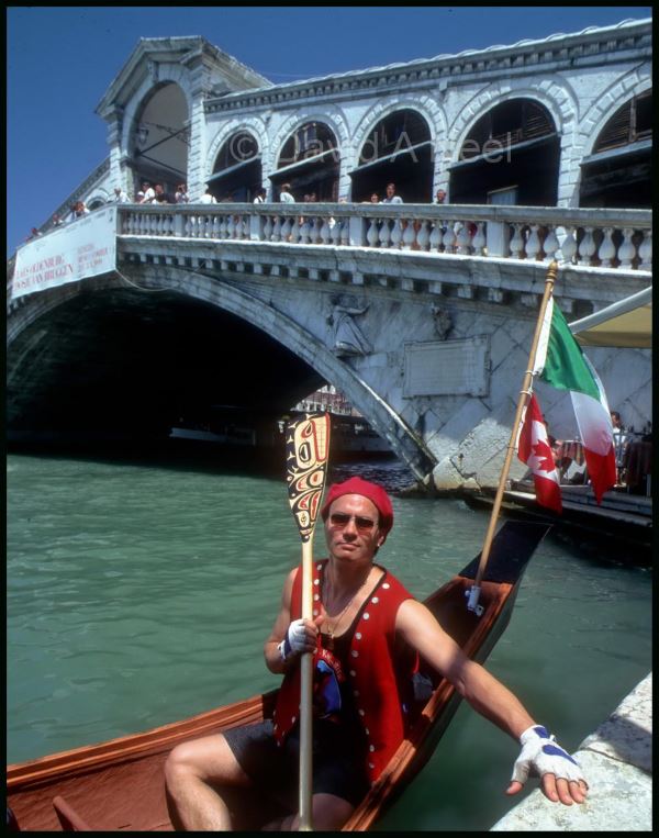 David Neel with canoe in Venice